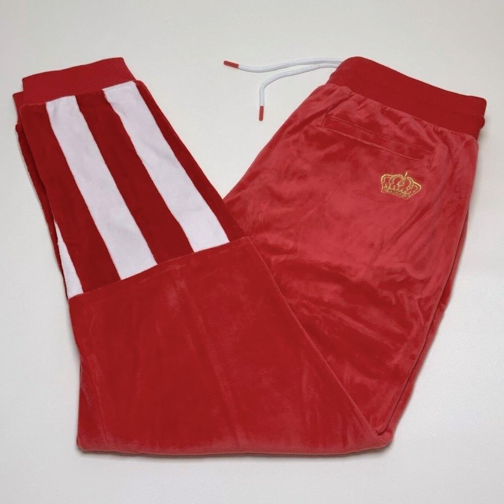 Men’s Red White Crown Royal Velour Track Pants